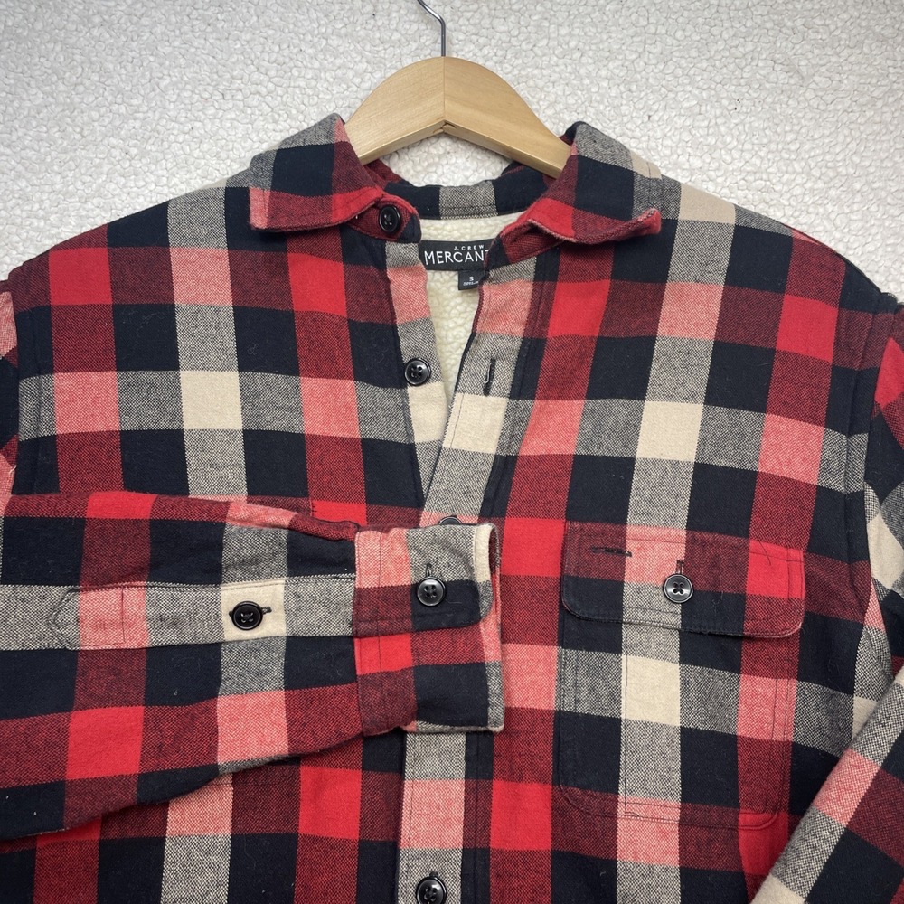 J.Crew Mercantile Mens Red Buffalo Plaid Sherpa Lined‎ Flannel Shirt Jacket S